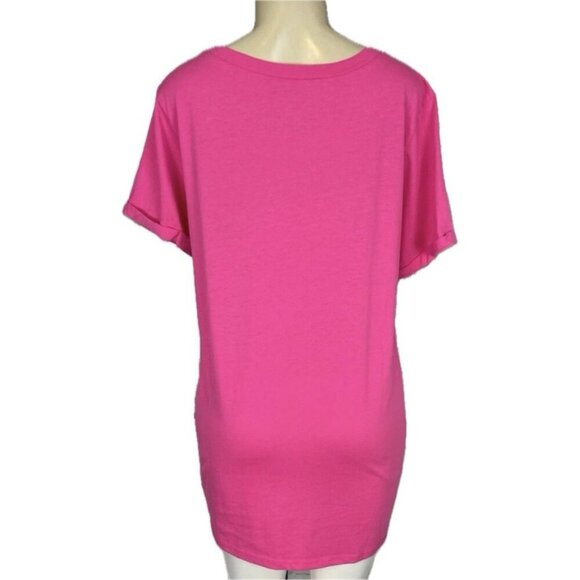 Torrid +6 Pink Crew Neck Distressed Camo Text Perfect Is Boring Short Sleeve Tee - Picture 2 of 6